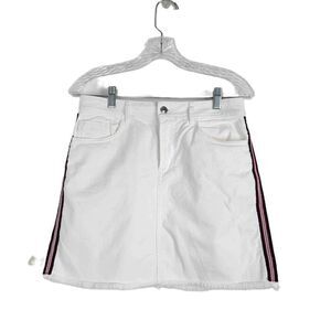 Zara Basic White Denim Mini Skirt Side Stripes Front Pockets Belt Loops Large